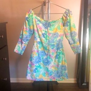 ZARA Floral Puff Shoulder Dress XS